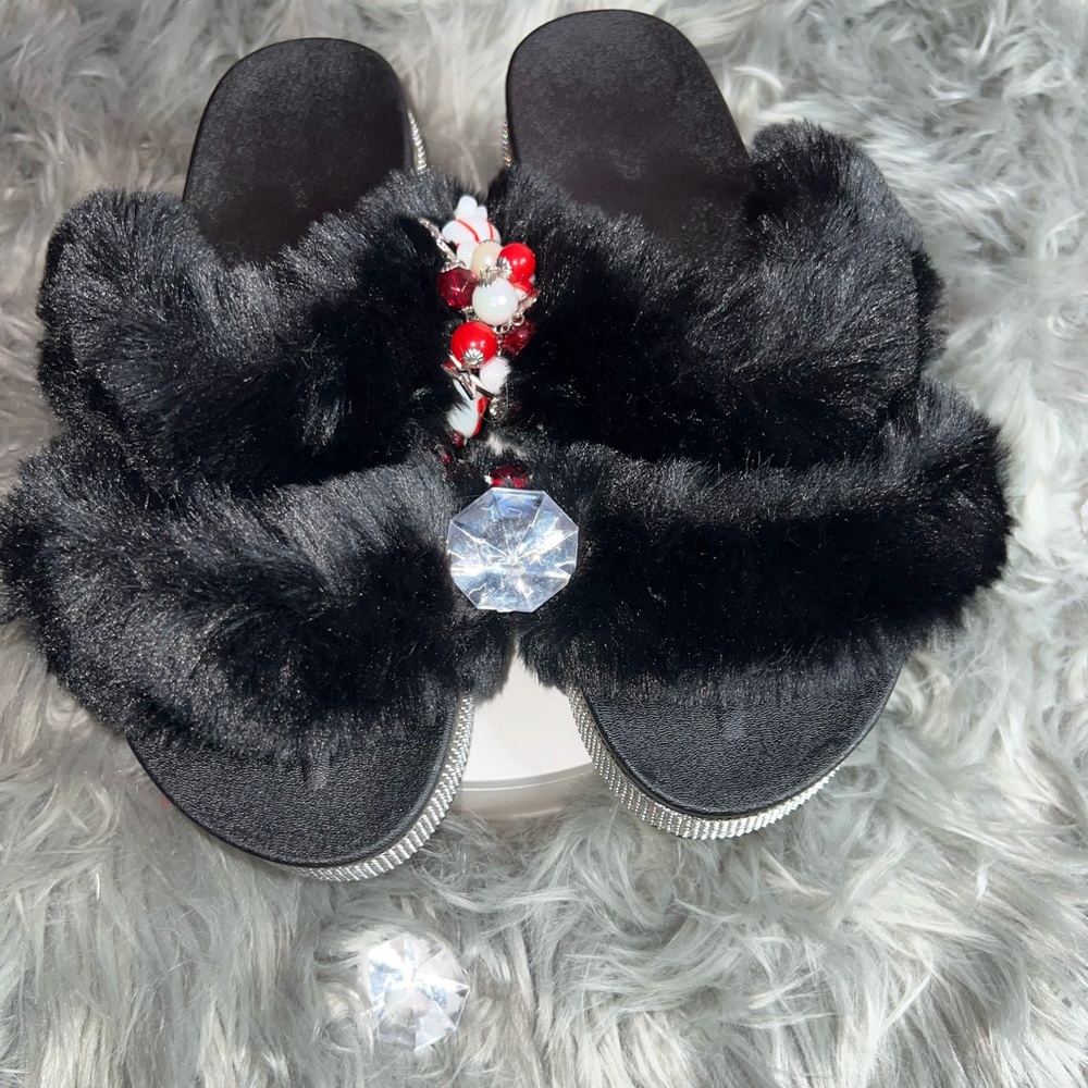 Black rhinestone platform slippers size 9 1/2